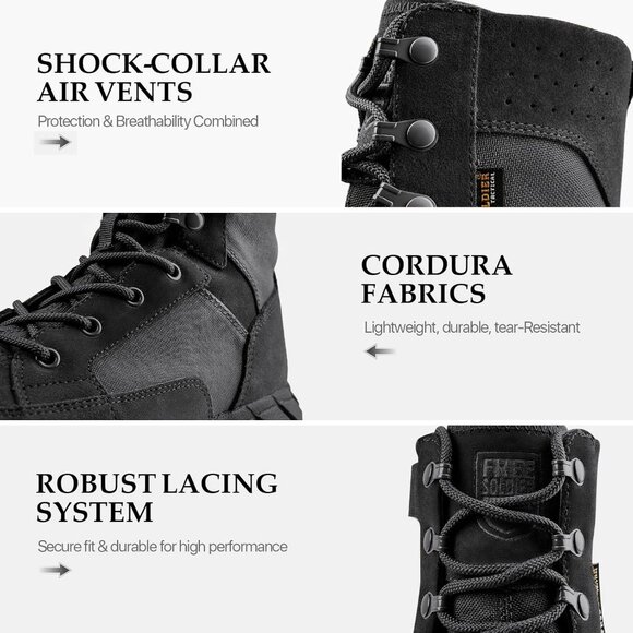 ⚡ Men's Deep Black Combat Suede Leather Lightweight Military Work Desert Boot - Picture 5 of 8